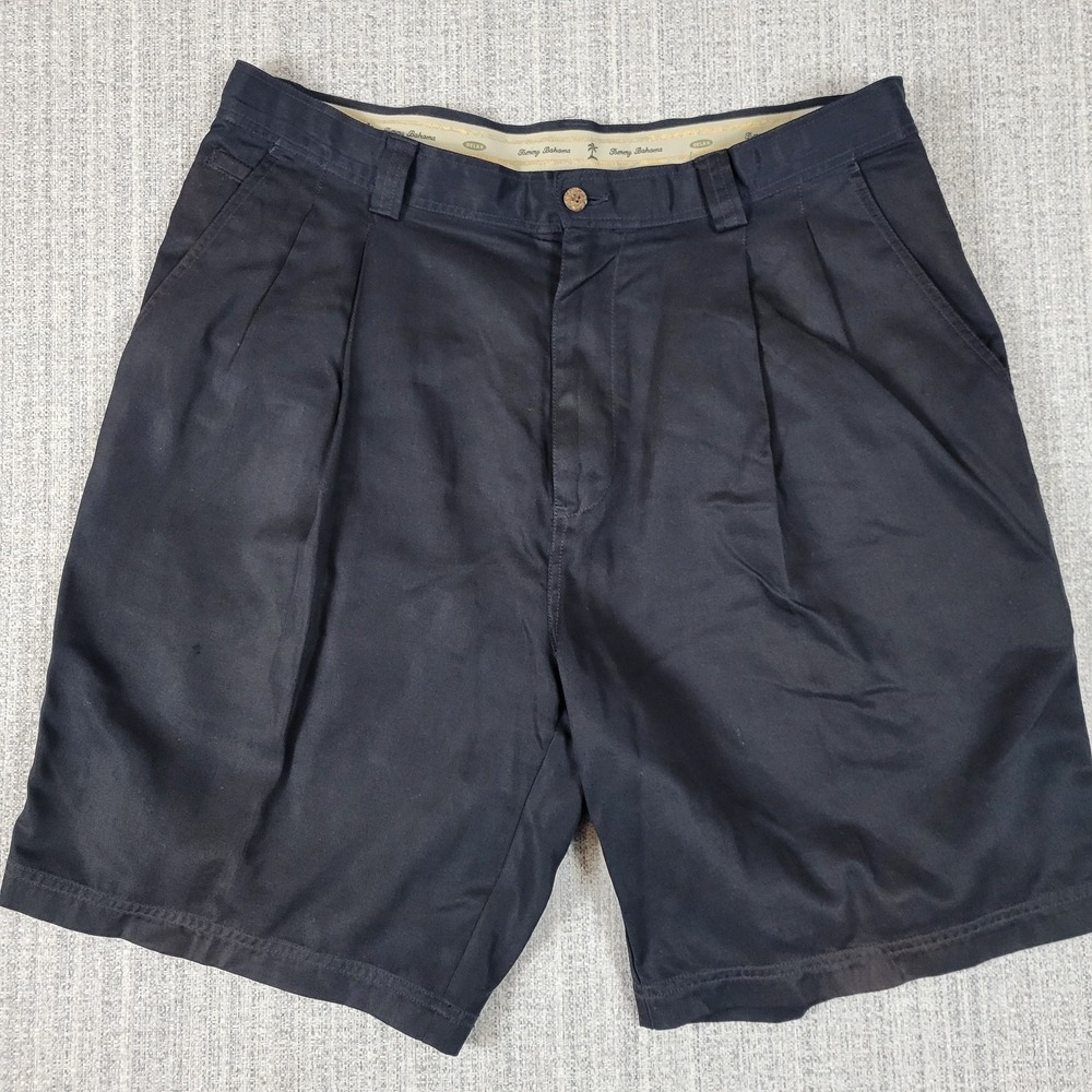 Tommy Bahama Shorts Mens 36 Black Bermuda Shorts Cotton Tencel‎ Blend Pleated